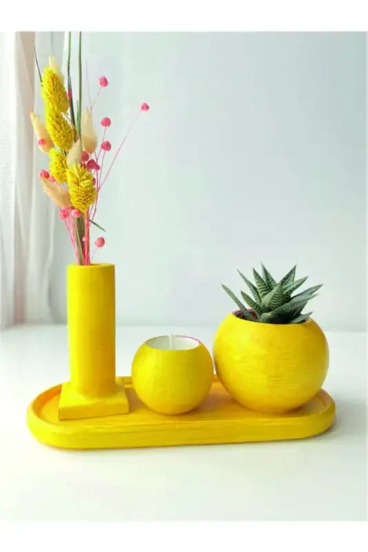Decorative Pot Set Candle Succulent Dry Plant Different Color Options-Yellow - 1
