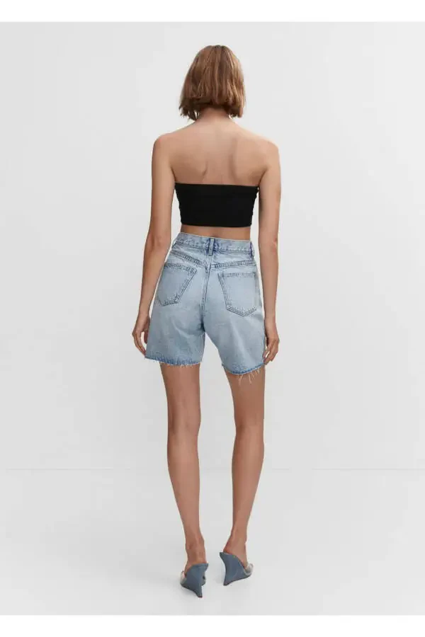 Decorative ripped denim bermuda shorts - 4
