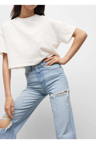 Decorative Ripped Straight Leg Jean - 7