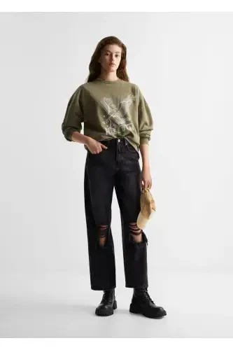 Decorative Ripped Straight Leg Jeans - MANGO TEEN (1)