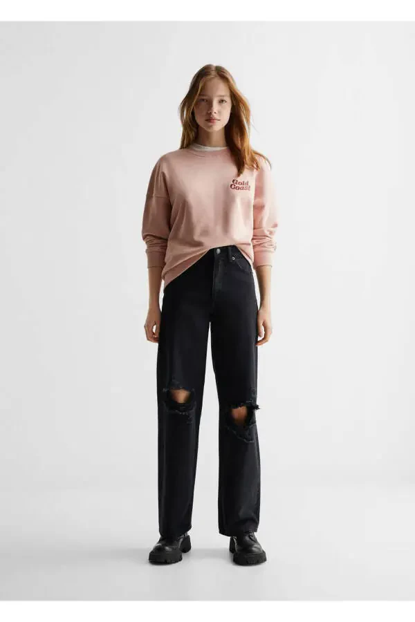 Decorative Ripped Wideleg Jeans - 2