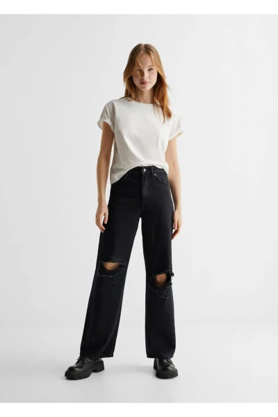 Decorative Ripped Wideleg Jeans - 7