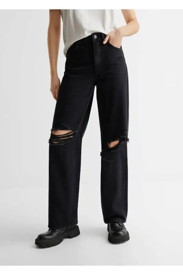 Decorative Ripped Wideleg Jeans - 8