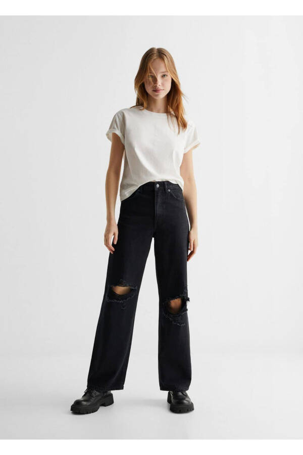 Decorative Ripped Wideleg Jeans - 7