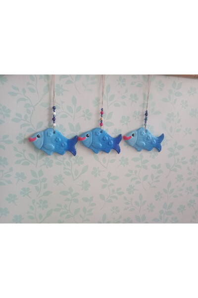 Decorative Wall Ornament Fish Blue Set - 3