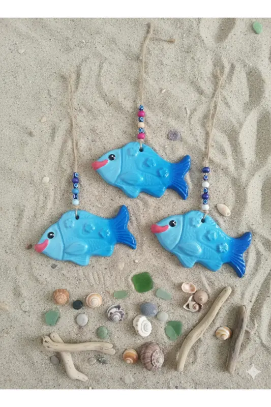 Decorative Wall Ornament Fish Blue Set - HOME