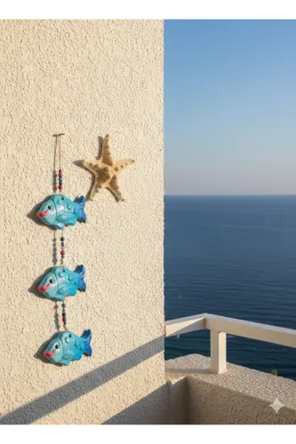 Decorative Wall Ornament Fish Blue Set - 2