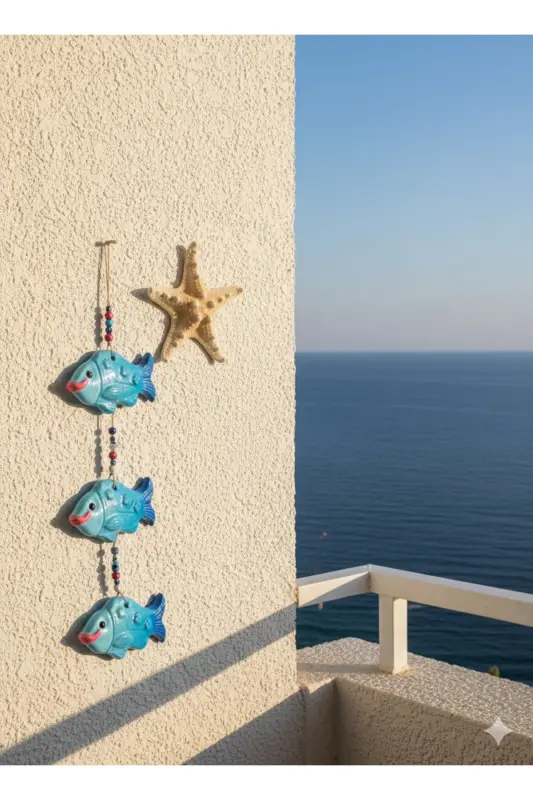 Decorative Wall Ornament Fish Blue Set - 2