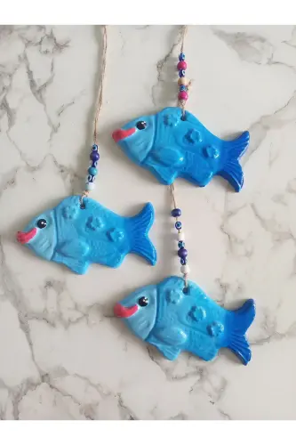 Decorative Wall Ornament Fish Blue Set - 3