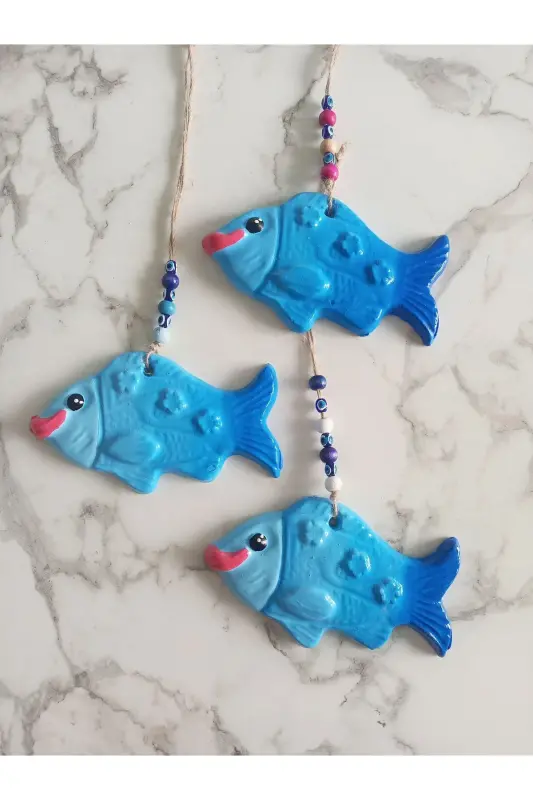 Decorative Wall Ornament Fish Blue Set - 3