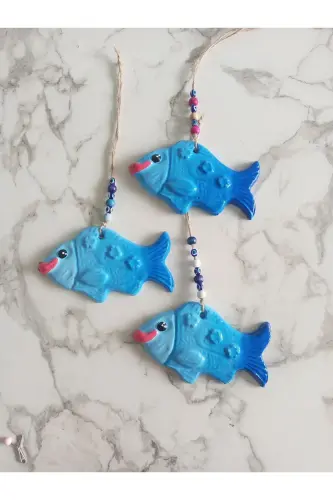 Decorative Wall Ornament Fish Blue Set - 4