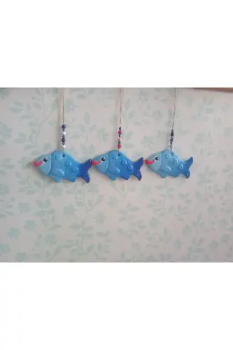 Decorative Wall Ornament Fish Blue Set - 5