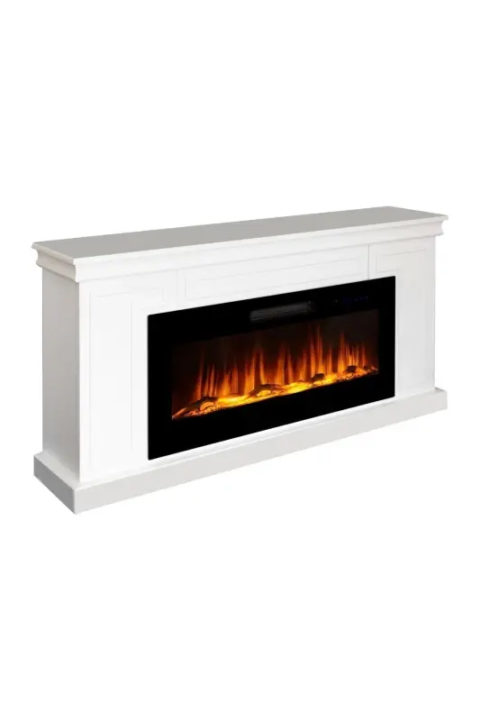 Decorative White Case, 150cm 8 Color Electric Fireplace Heater Bluetooth, Flame Sound, Wifi - TEK TES ŞÖMINE