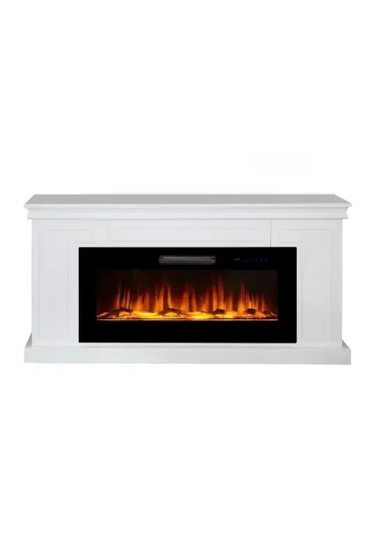 Decorative White Case, 150cm 8 Color Electric Fireplace Heater Bluetooth, Flame Sound, Wifi - 3