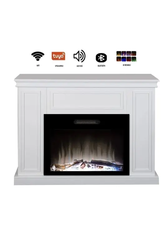 Decorative White Cased 118 Cm 8 Color Electric Fireplace Heater Bluetooth, Flame Sound, Wifi - 8