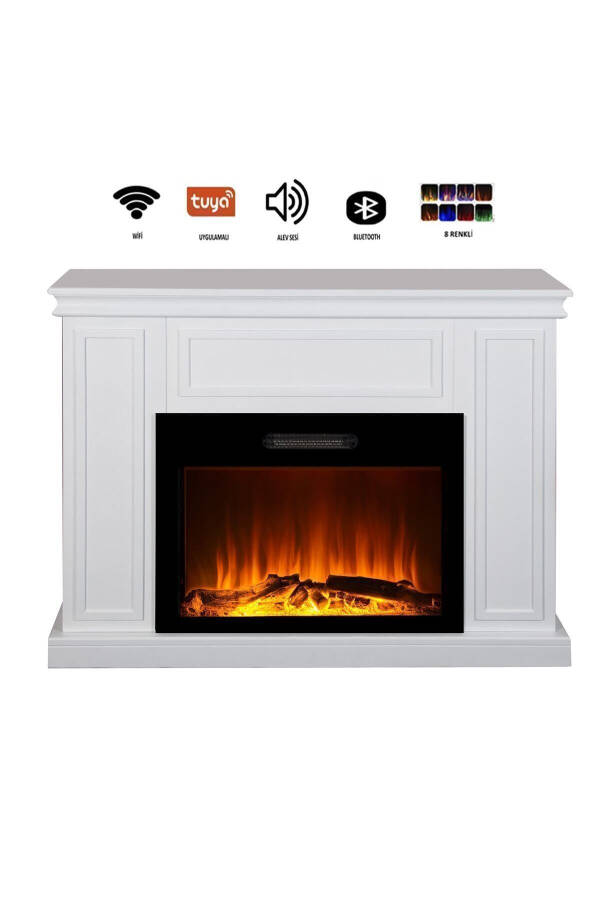 Decorative White Cased 118 Cm 8 Color Electric Fireplace Heater Bluetooth, Flame Sound, Wifi - 1