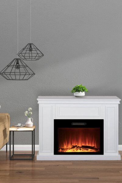 Decorative White Cased 118 Cm 8 Color Electric Fireplace Heater Bluetooth, Flame Sound, Wifi - 2