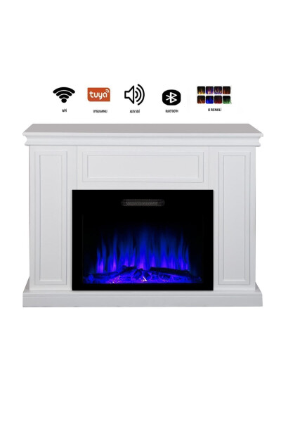 Decorative White Cased 118 Cm 8 Color Electric Fireplace Heater Bluetooth, Flame Sound, Wifi - 3