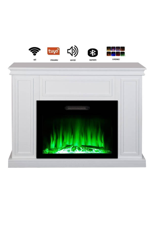 Decorative White Cased 118 Cm 8 Color Electric Fireplace Heater Bluetooth, Flame Sound, Wifi - 4