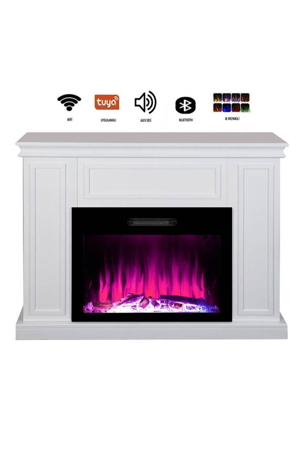 Decorative White Cased 118 Cm 8 Color Electric Fireplace Heater Bluetooth, Flame Sound, Wifi - 5