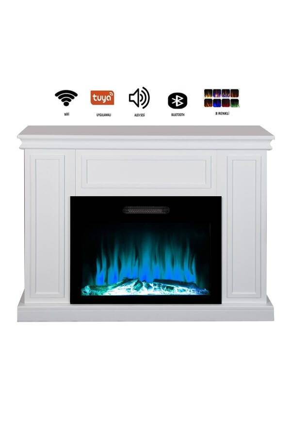 Decorative White Cased 118 Cm 8 Color Electric Fireplace Heater Bluetooth, Flame Sound, Wifi - 6