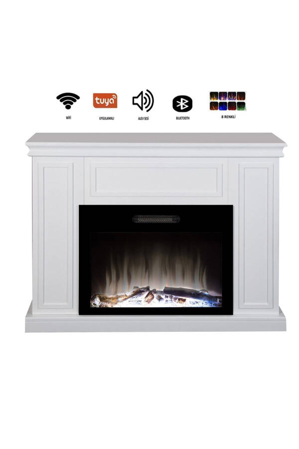 Decorative White Cased 118 Cm 8 Color Electric Fireplace Heater Bluetooth, Flame Sound, Wifi - 7