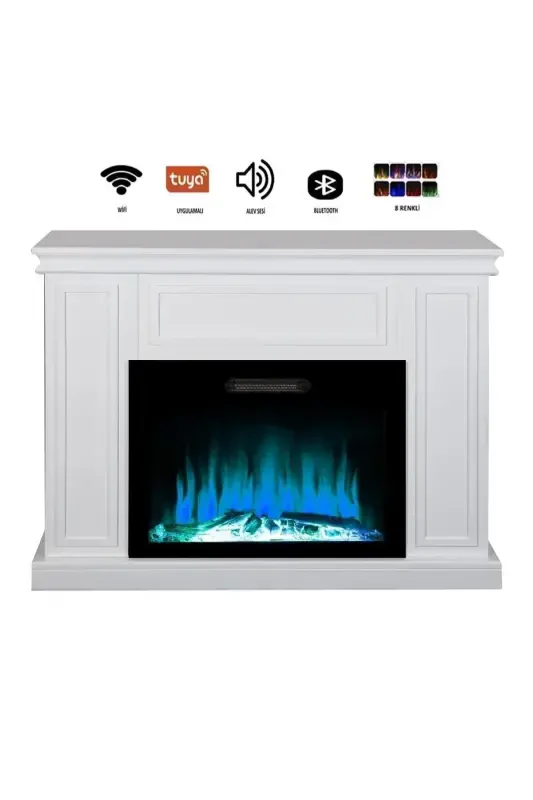 Decorative White Cased 118 Cm 8 Color Electric Fireplace Heater Bluetooth, Flame Sound, Wifi - 6