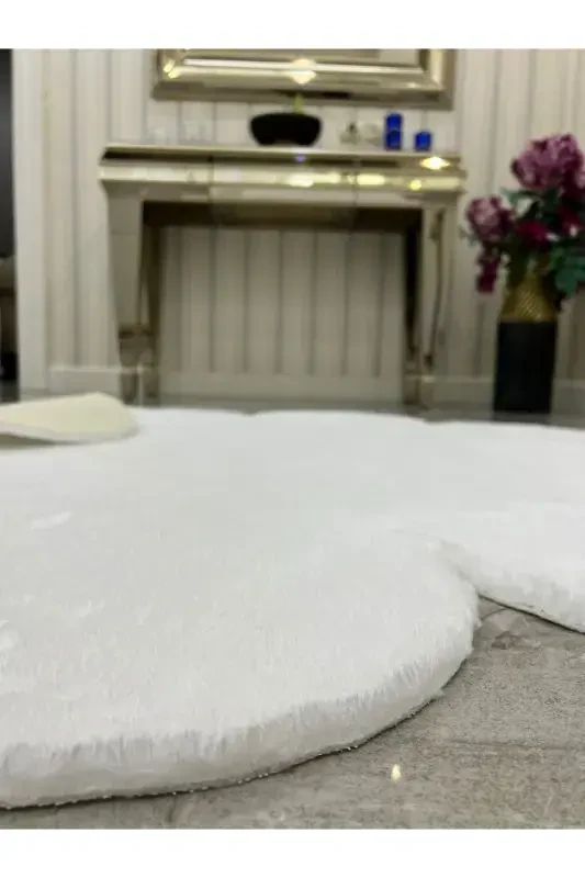 Decorative White Plush Soft White Daisy Modern Rug-White - 2