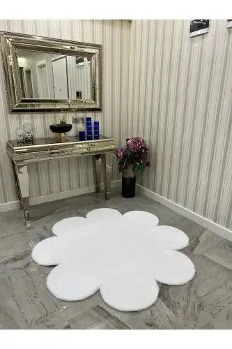 Decorative White Plush Soft White Daisy Modern Rug-White - 3