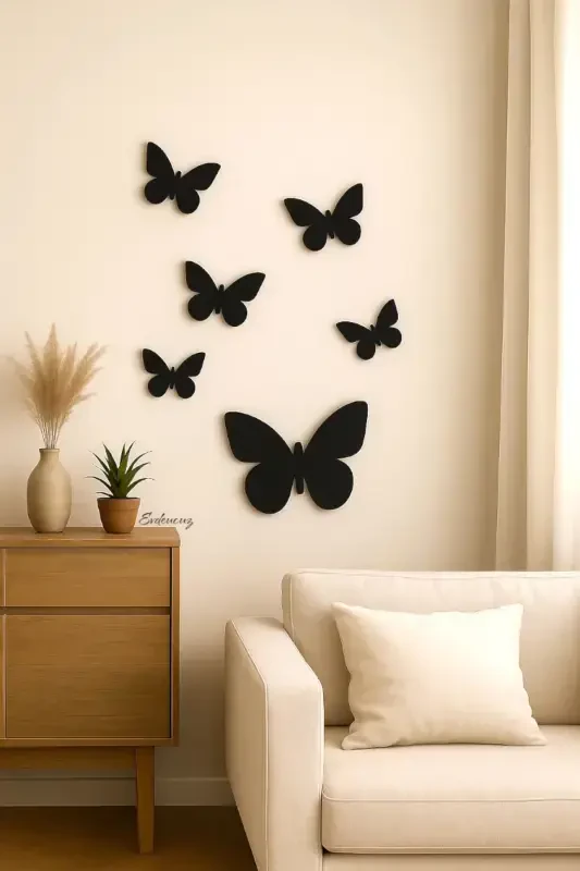 Decorative Wooden 6 Piece Butterfly Wall Decoration Black 50x40 - 1