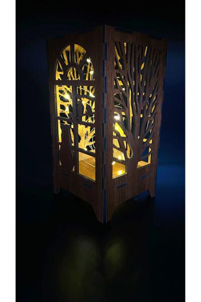 Decorative Wooden Cat Tree Pattern Laser Cut LED Battery Powered Table Lamp Decoration - 1