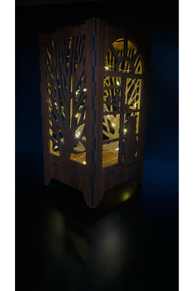 Decorative Wooden Cat Tree Pattern Laser Cut LED Battery Powered Table Lamp Decoration - 3