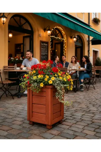 Decorative Wooden Planter- High-Mahogany - 1