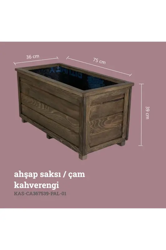 Decorative Wooden Planter - Long - KAF AHŞAP
