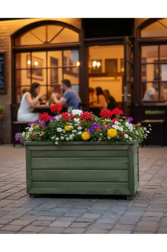 Decorative Wooden Planter - Long-Green Impregnated 