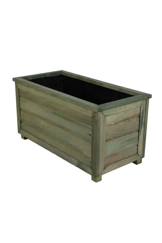 Decorative Wooden Planter - Long-Green Impregnated - KAF AHŞAP