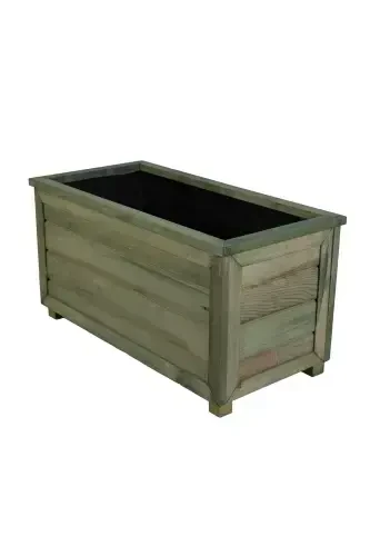 Decorative Wooden Planter - Long-Green Impregnated - 1