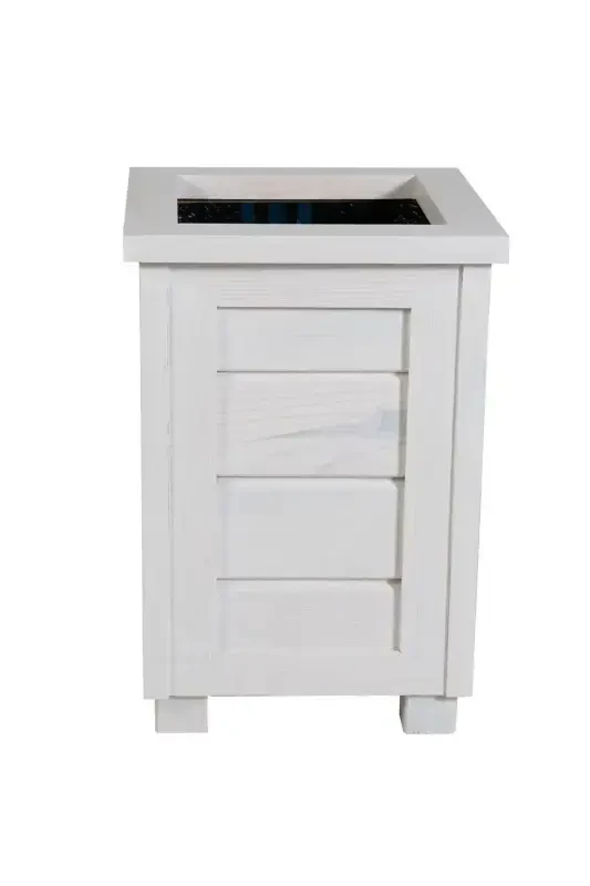 Decorative Wooden Pot- High-White - 3