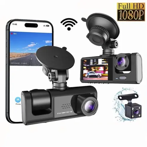 Dedaqian 360° Dash Cam Front And Rear Inside 4 Channels FHD 4 x 1080P Wi-Fi GPS Car Camera, Free 64GB SD Card, Night Vision - 3