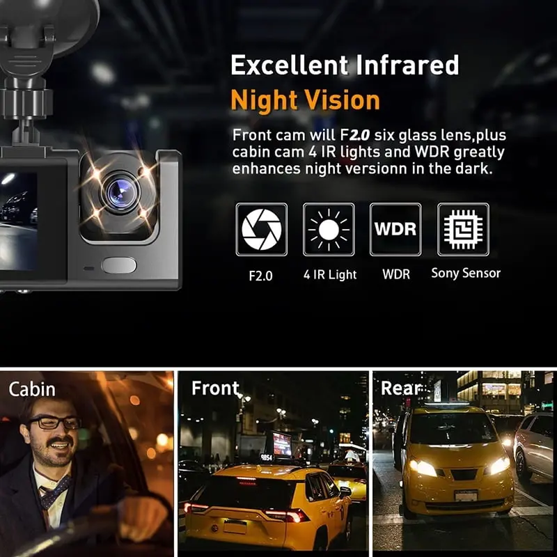 Dedaqian 360° Dash Cam Front And Rear Inside 4 Channels FHD 4 x 1080P Wi-Fi GPS Car Camera, Free 64GB SD Card, Night Vision - 5