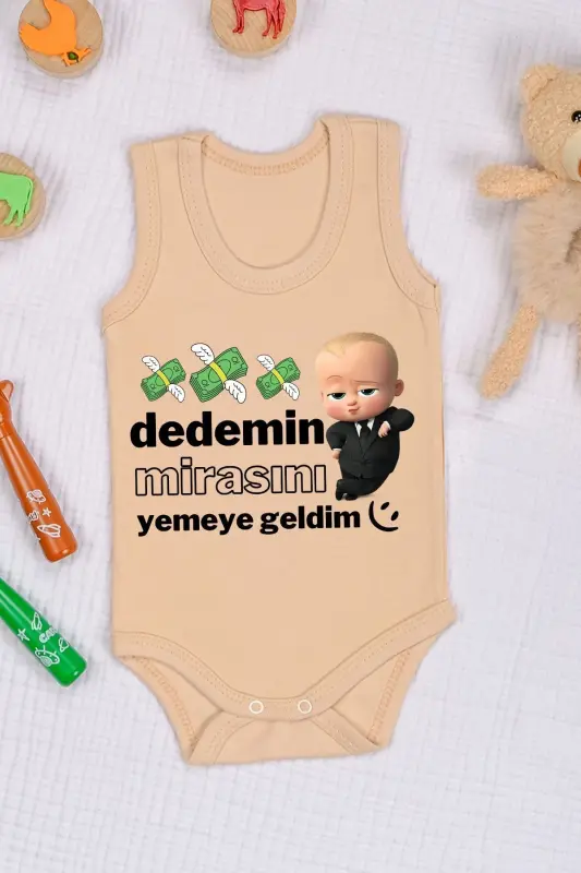 Dedemin Mirasını Yemeye Geldim Baskılı Çıtçıt Body Zıbın-Bej - BEBETOSPIK