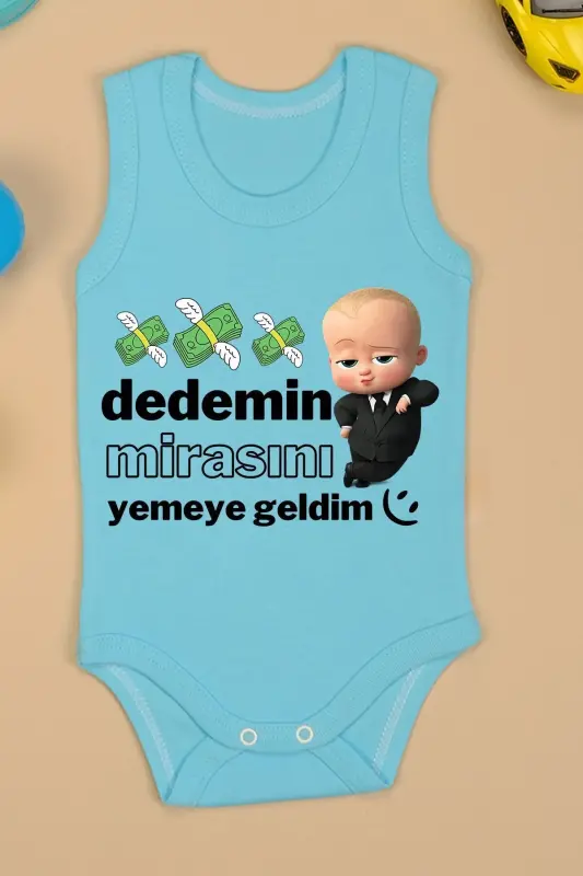 Dedemin Mirasını Yemeye Geldim Baskılı Çıtçıt Body Zıbın-MAVİ - BEBETOSPIK