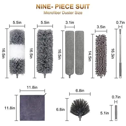 DEEHYO Mikrofiber Tozalagich, Ventilyator, Shift, Pardalar, Mebel, Avtomobillarni Tozalash Uchun, 9 Dona Kengaytiriladigan Patli Tozalagich (Zanglamaydigan Po'lat) 30 dan 100 Dyumgacha, Qayta Foydalanish Mumkin, Buklanadigan, Yuviladigan - 6