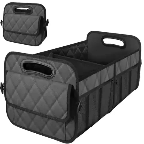 Deelsk Car Trunk Organizer and Storage - 6 Big Pockets, Waterproof Polyester Trunk Organizer for SUV/Minivan/Truck - Large, Charcoal - 1