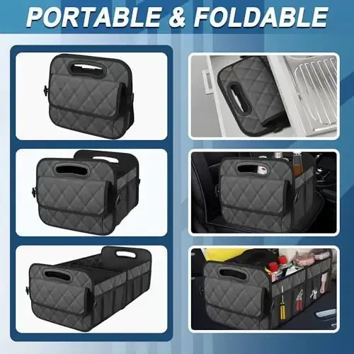 Deelsk Car Trunk Organizer and Storage - 6 Big Pockets, Waterproof Polyester Trunk Organizer for SUV/Minivan/Truck - Large, Charcoal - 4