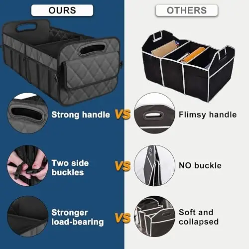 Deelsk Car Trunk Organizer va Storage - 6 ta katta cho'ntak, SUV/Minivan/Yuk mashinalari uchun suv o'tkazmaydigan Polyester Trunk Organizer - Katta, ko'mir - 2
