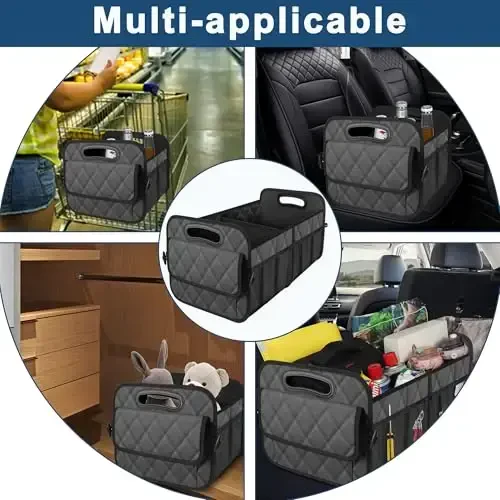 Deelsk Car Trunk Organizer va Storage - 6 ta katta cho'ntak, SUV/Minivan/Yuk mashinalari uchun suv o'tkazmaydigan Polyester Trunk Organizer - Katta, ko'mir - 7