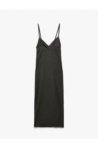 Deep V Neck Slim Fit Midi Thin Strap Pencil Dress - 4