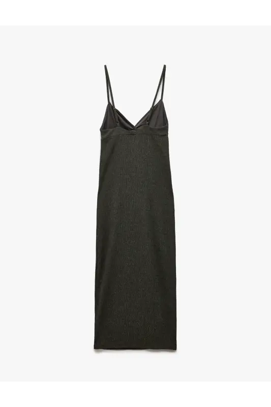 Deep V Neck Slim Fit Midi Thin Strap Pencil Dress - 4
