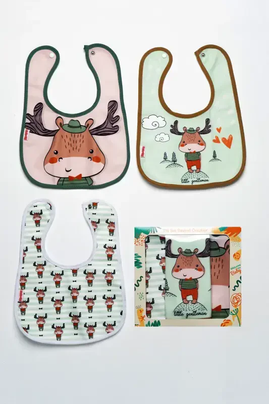 Deer Themed Square 3 Pieces Microfiber Bib in its own Box (Waterproof) Snapped - 1